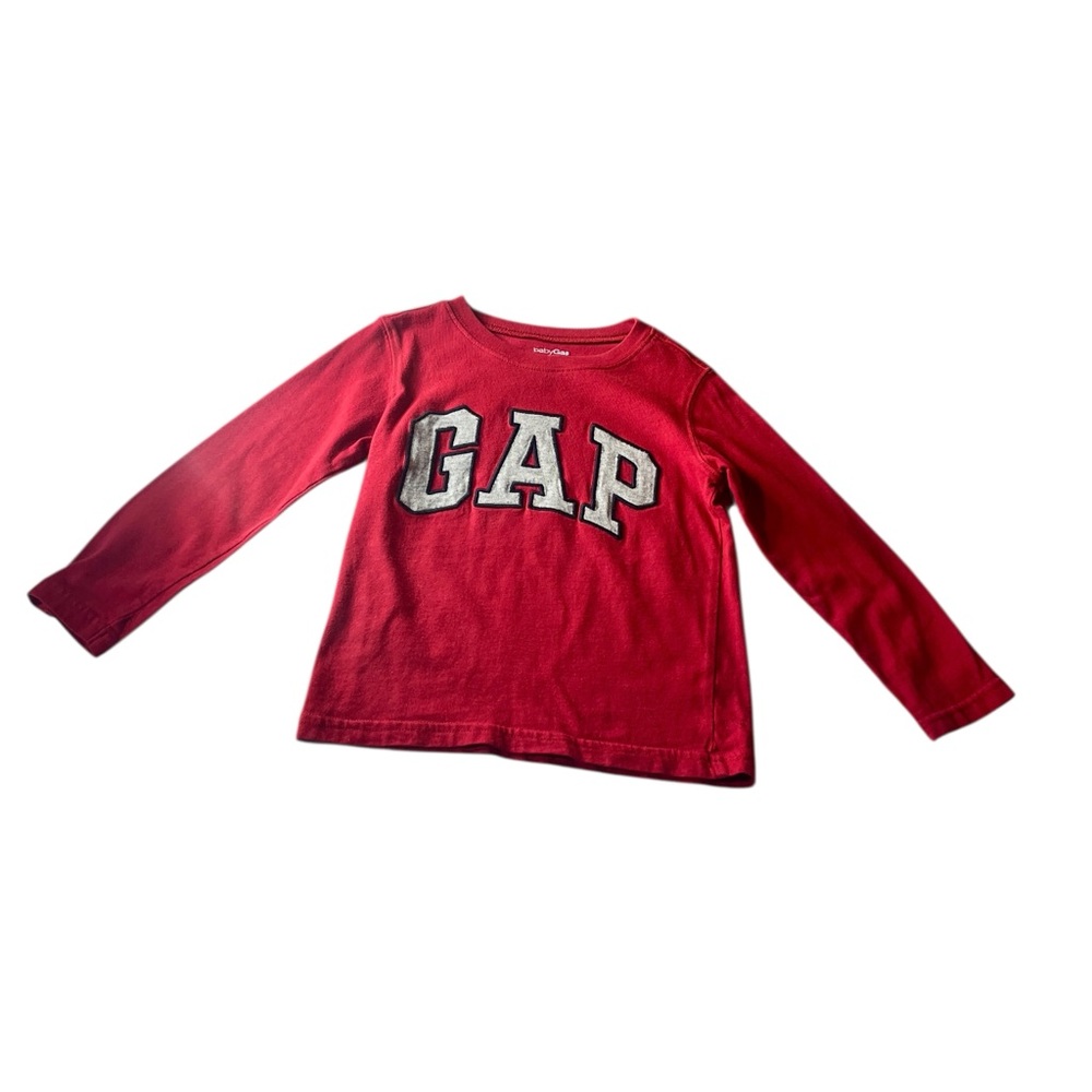 Baby Gap Boys Long Sleeve Shirt – Size 4T – Red with Grey/Blue Letters